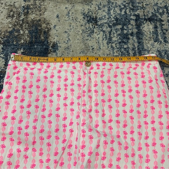 Lilly Pulitzer White & Hot Pink Pineapple Print Scallop Hem Colette Denim Skort - Picture 6 of 8